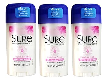 Sure Deodorant 2.6 Ounce Invisible Solid Fresh & Cool (76ml) (3 Pack)