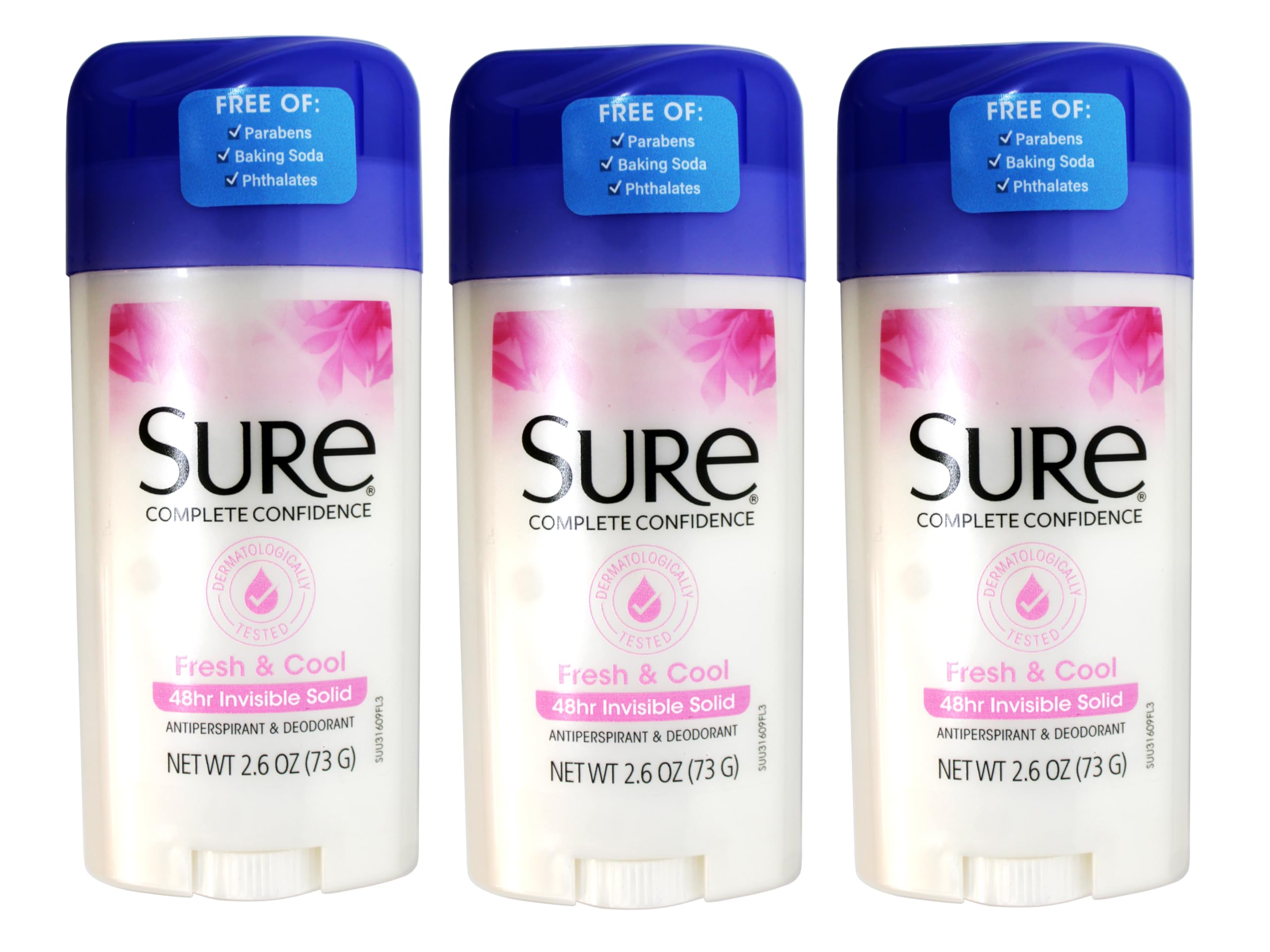Sure Deodorant 2.6 Ounce Invisible Solid Fresh & Cool (76ml) (3 Pack)