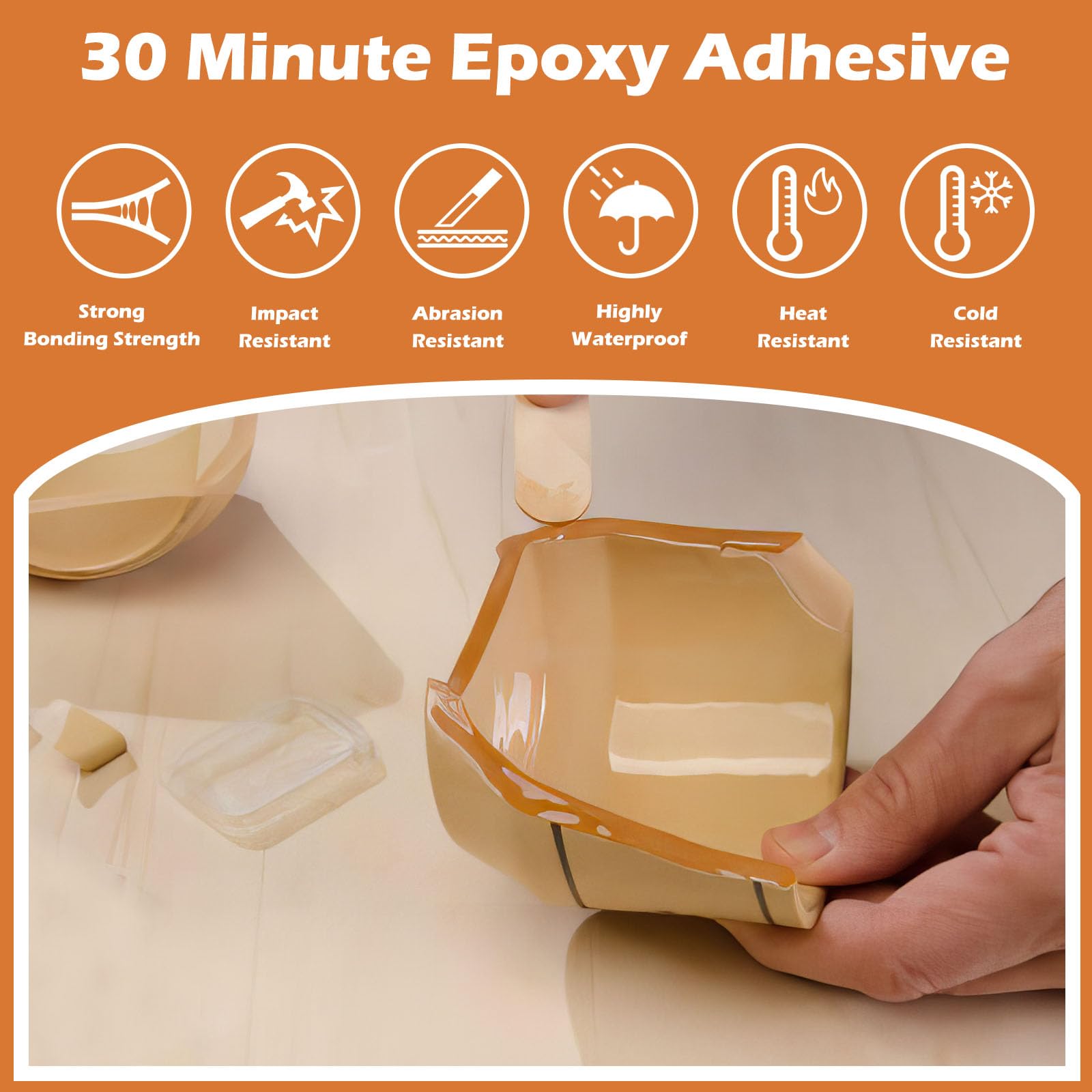 Colle époxy 30 minutes 250 ml, 2 parties de colle époxy transparente à séchage lent pour réparation de céramique, porcelaine, verre, acrylique, plastique, bois, métal, pierre, etc