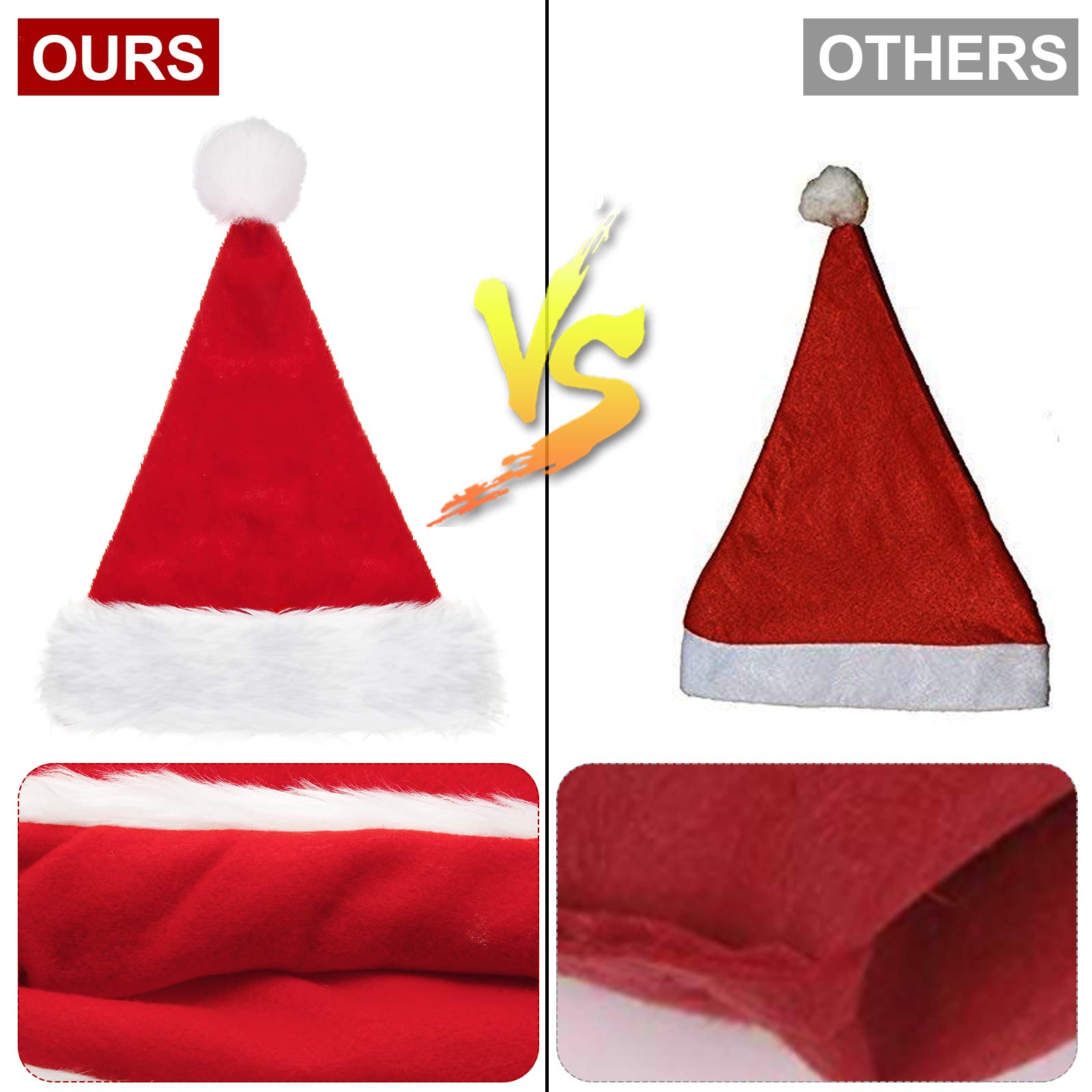 SATINIOR 6 Pieces Santa Hat Christmas Hat Claus Xmas Hat for Adults Unisex with Lining Plush Brim for Christmas New Year Party