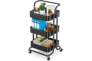 TOTNZ Rolling Utility Cart, Premium 3-Tier Mesh Organization Cart with Lockable Wheels...
