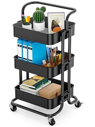 Miniatura 8 de Totnz Carrito utilitario rodante, carrito de organización de malla de 3 niveles con ruedas bloqueables, carrito de almacenamiento multifuncional