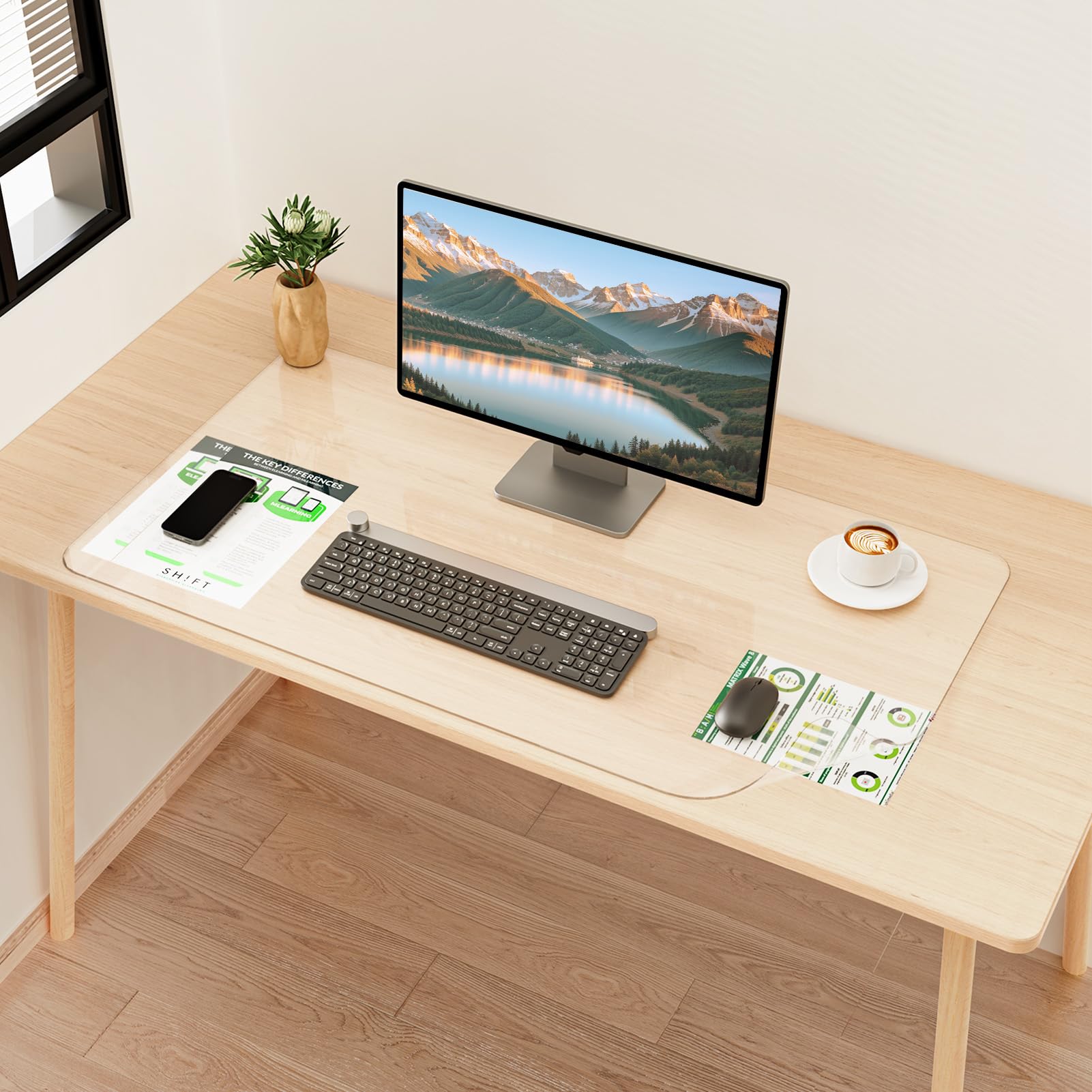 YSAGi Frosted Transparent Desk Pad, 39x19.6 inch, PVC, Non-Slip, Heat Resistant & Waterproof