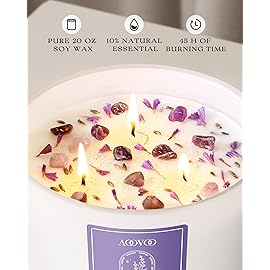 AOOVOO Lavender Scented Candles for Women - 20oz 3 Wick Soy Candles for Home Scented, Aromatherapy Candle with Crystals Inside, Birthday Gifts Christmas Candle for Women Mom