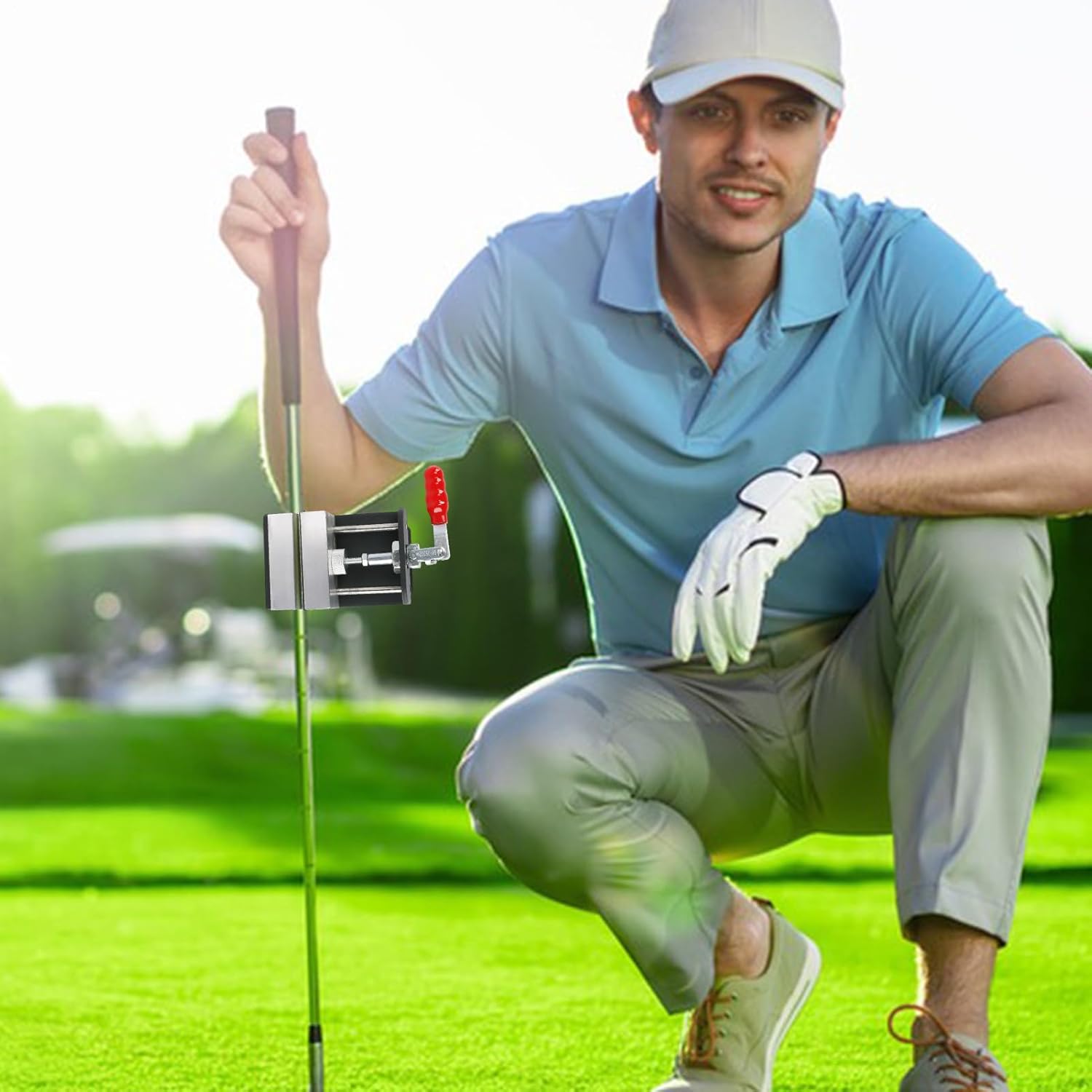 Golf Shaft Clamp - Aluminum 14.2 X11x7. 3 Cm | Club Holder Vise | Golf Grip Replacement Kit, Easy to Clamp Hand Retainer Push Rod Swing Cļamp Remover Saver Gripping Tool