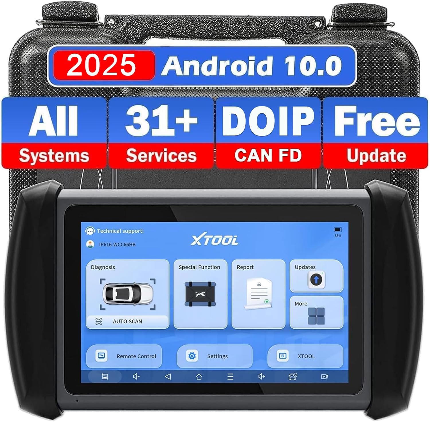 XtoolIP616 Car Diagnostic Tool: OBD2 Scanner 2.0 with All System, New 34+Resets, ECU Configuration, Oil Reset/ABS Bleeding/DPF/EPB/SAS/TPMS, Injector Coding, FCA/CAN FD/DoIP, AutoVIN, Lifetime Update