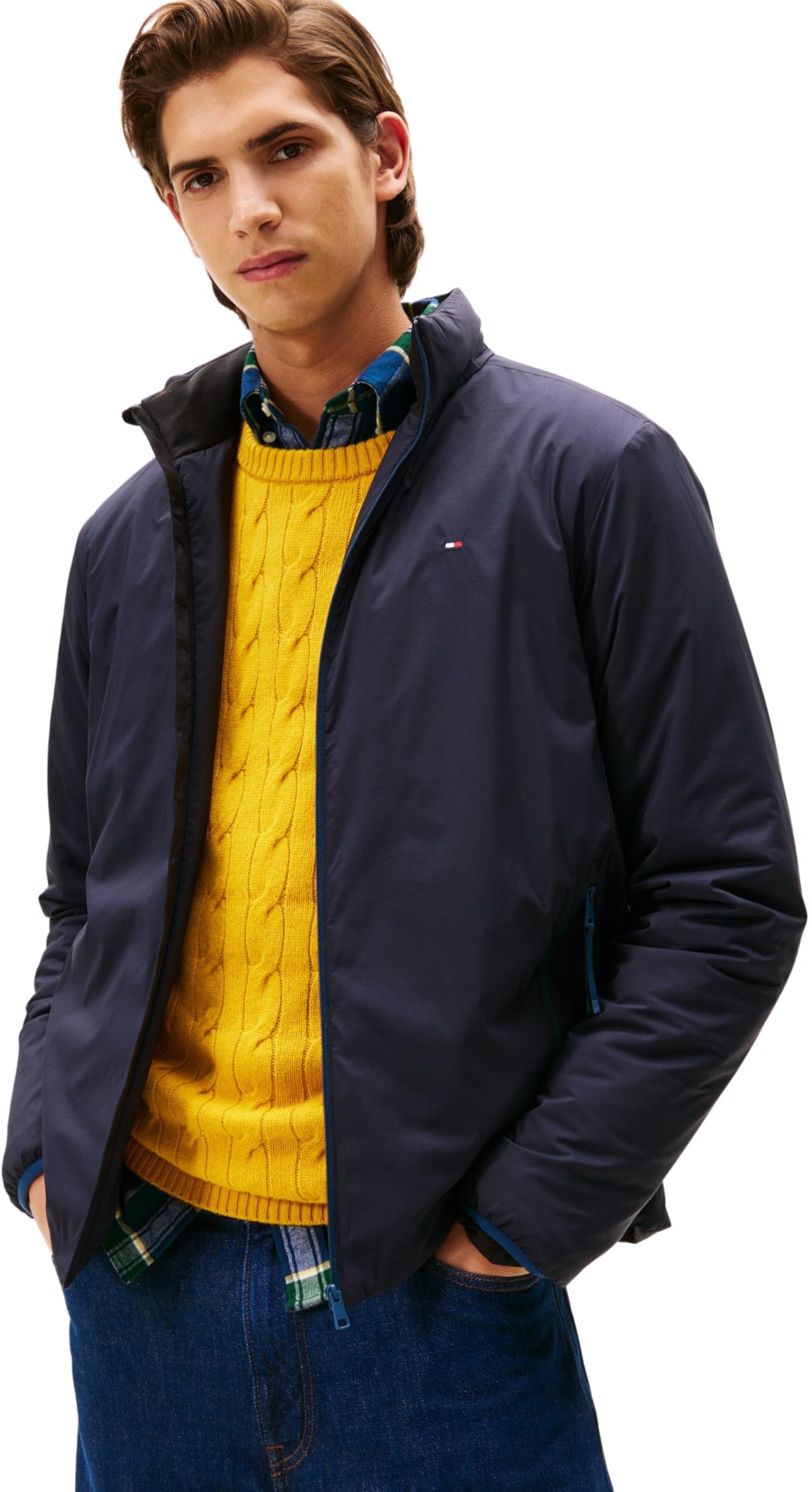 Tommy Hilfiger Men's Lightweight Windbreaker with Stand Collar, Blue (Desert Sky), XXL