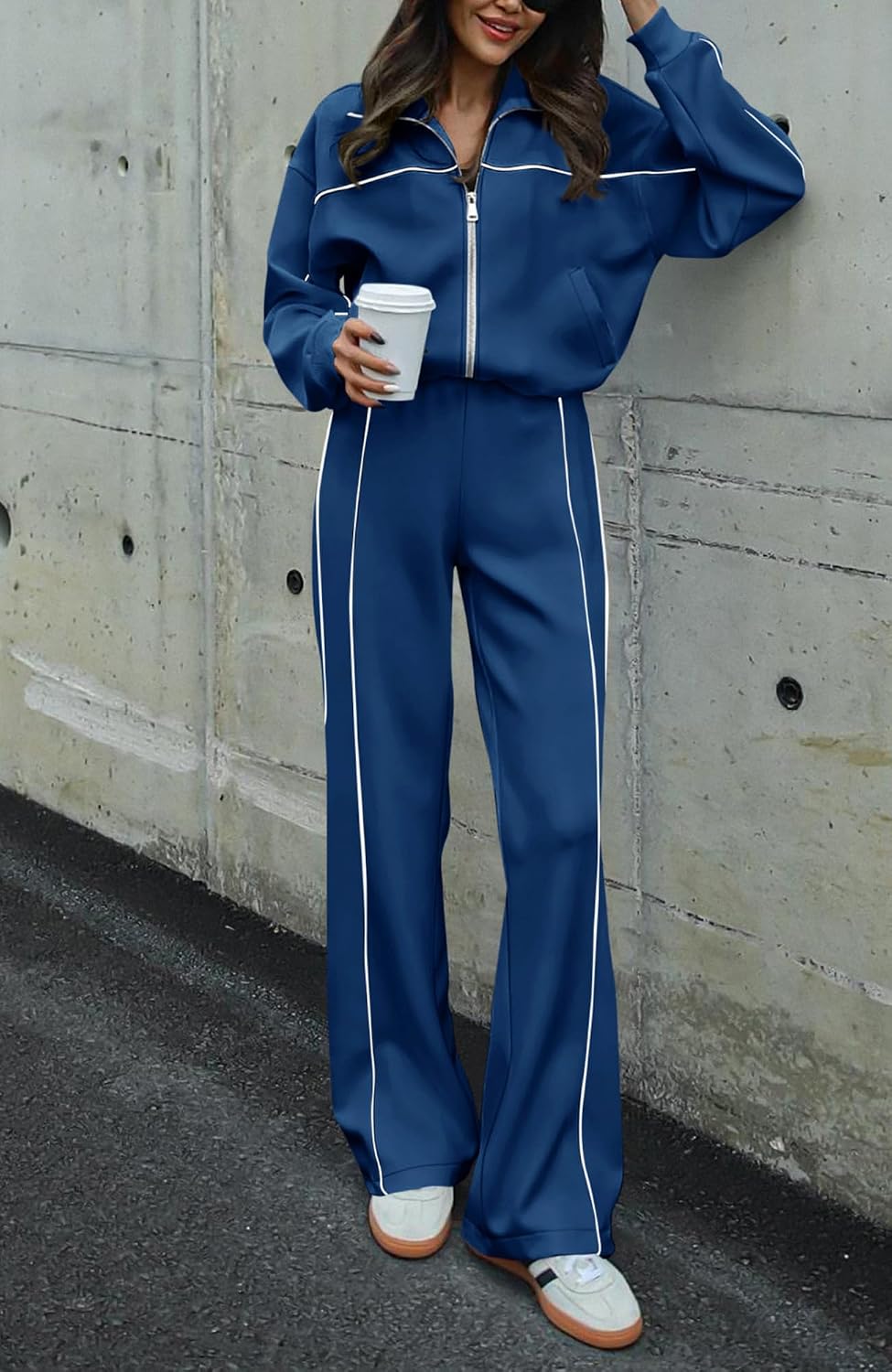BTFBM Women's Two Piece Tracksuit Spring 2026 Long Sleeve Zip Up Sweatshirt Long Pants Outfits Jogger Sweatsuit Sets