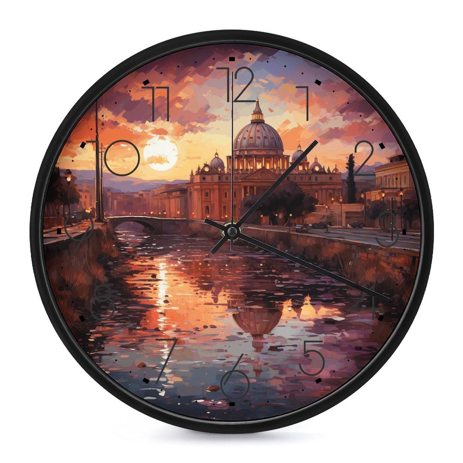 DWVTSLH Rome Sunset Wall Clock 10 Inch Silent Non-Ticking Modern Clocks Battery Operated - Decorative Wall Clocks for Bedroom Living Room Kitchen Office Wall Decor Gift Idea