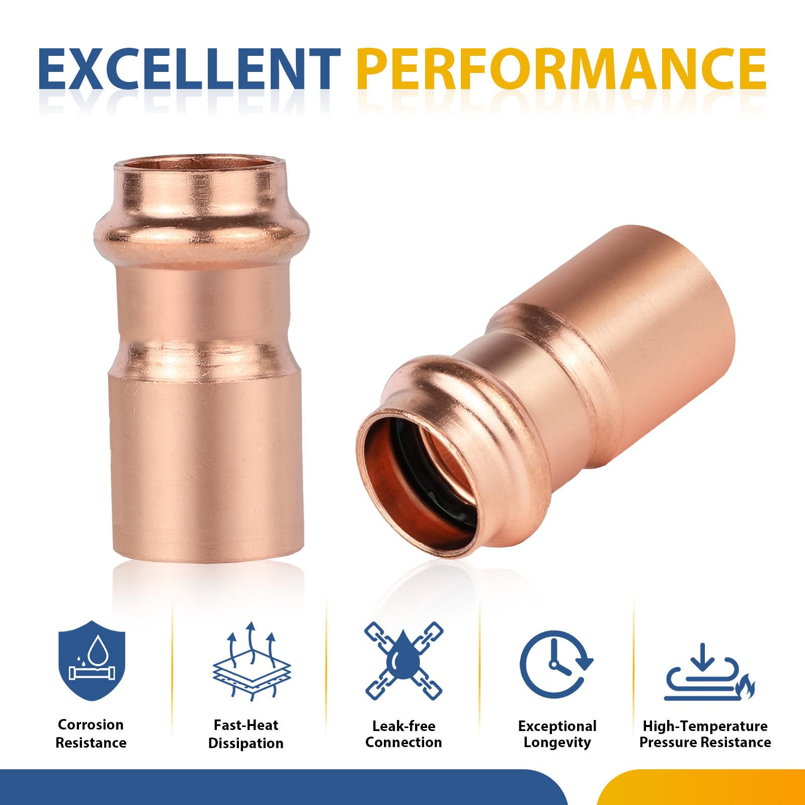 Paquete de 40 reductores de buje de Cobre prensado GUOFIS de 2" FTG x 1-1/2", buje de Cobre prensado para plomería, transición de tamaño de tubería en Sistemas de Agua y HVAC.