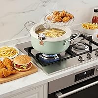 Vista 7 de ZOOFOX Olla con termómetro, olla japonesa con tapa y estante de drenaje de aceite, sartén antiadherente de tempura para cocina, papas fritas, pollo