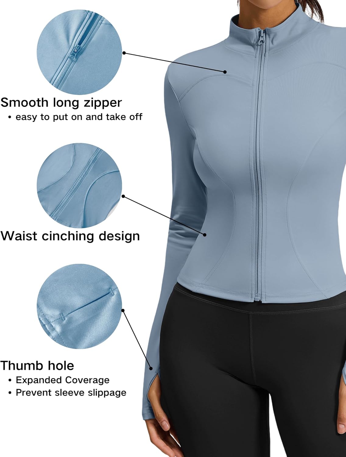 Athletic Jackets For Women Full Zip, Lightweight Long Sleeve Workout Jackets With Thumb Holes - Image 2