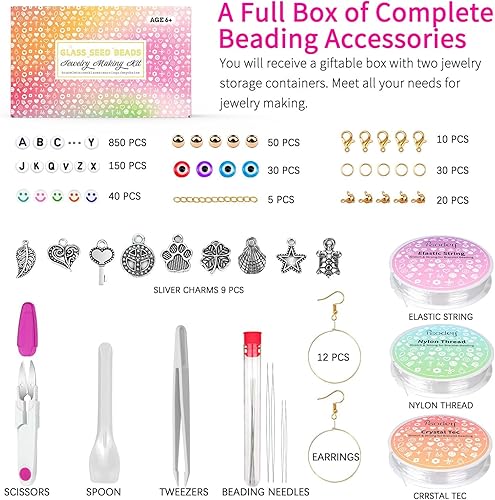 Miniatura 5 de Paodey Cuentas de cristal de 0.118 pulgadas, 28 colores, 12000 cuentas de semillas 80 para hacer joyas, 1000 cuentas de letras, juego de cuentas