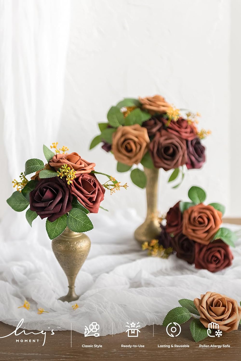 Ling's moment Artificial Flowers, 25Pcs 3" Roses in Terracotta Shades, Realistic DIY Foam Floral Decor for Wedding Bouquets/Centerpieces, Outdoor Party Backdrops, Room/Table, Garden/Pot Decorations