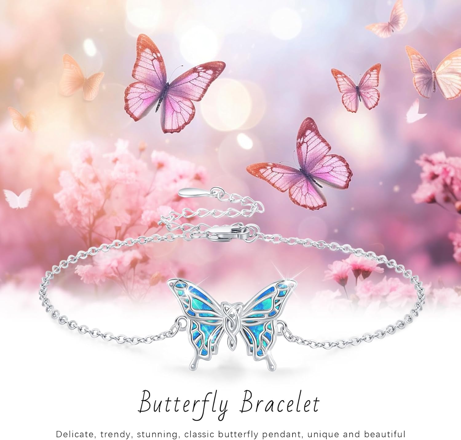 Butterfly Bracelet for Women 925 Sterling Silver Bracelets Adjustable Opal Butterfly Bracelet Jewelry Christmas Gifts for Wife Girlfriend