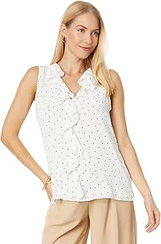 ＊韓国＊［VINVLE］Cancan Frill Sleeveless Blouse 3color Amazon.com: Vince Camuto Sleeveless V-Neck Ruffle Front