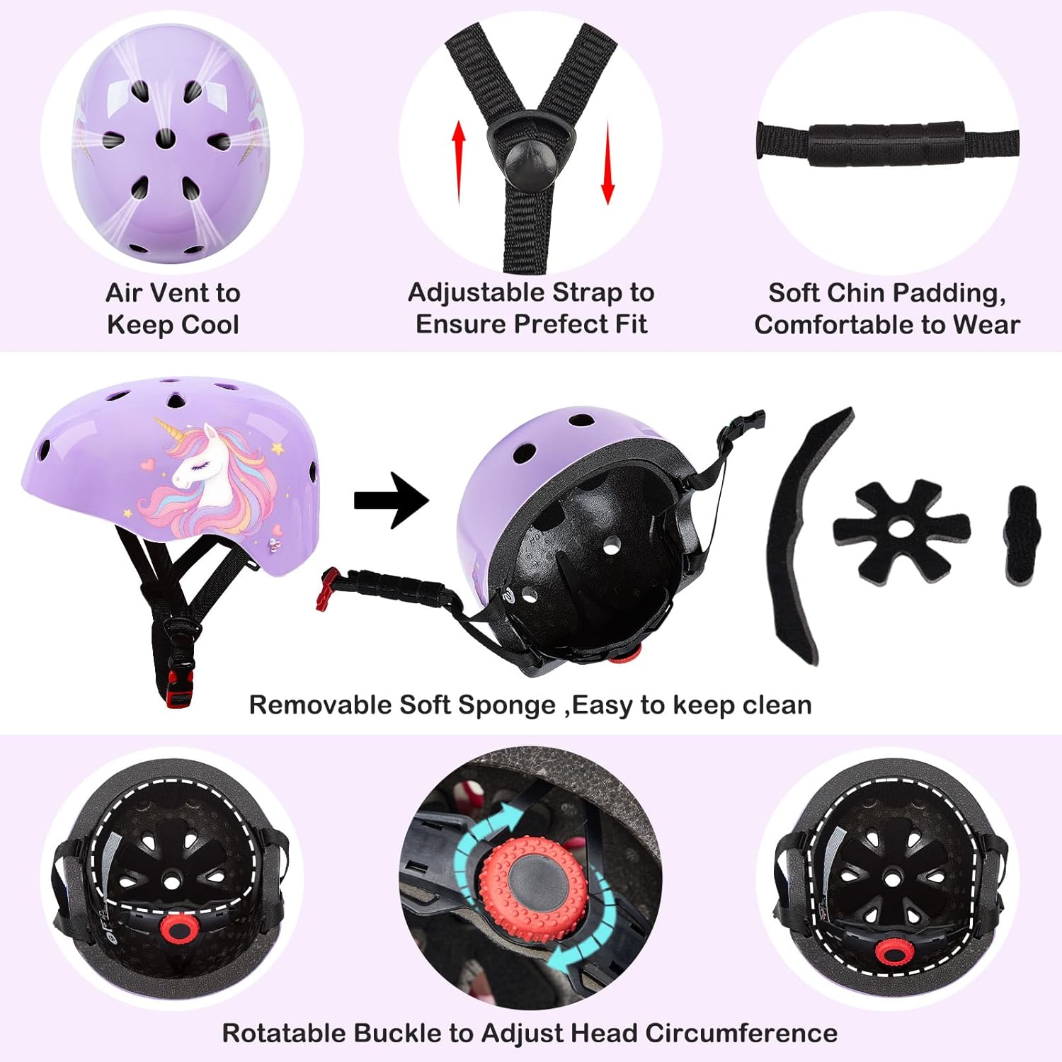 Toddler Bike Helmet Kids Helmet Knee Pads and Elbow Pads Set Adjustable Protective Gear Set with DIY Stickers for Girls Age 3-5-8 Years