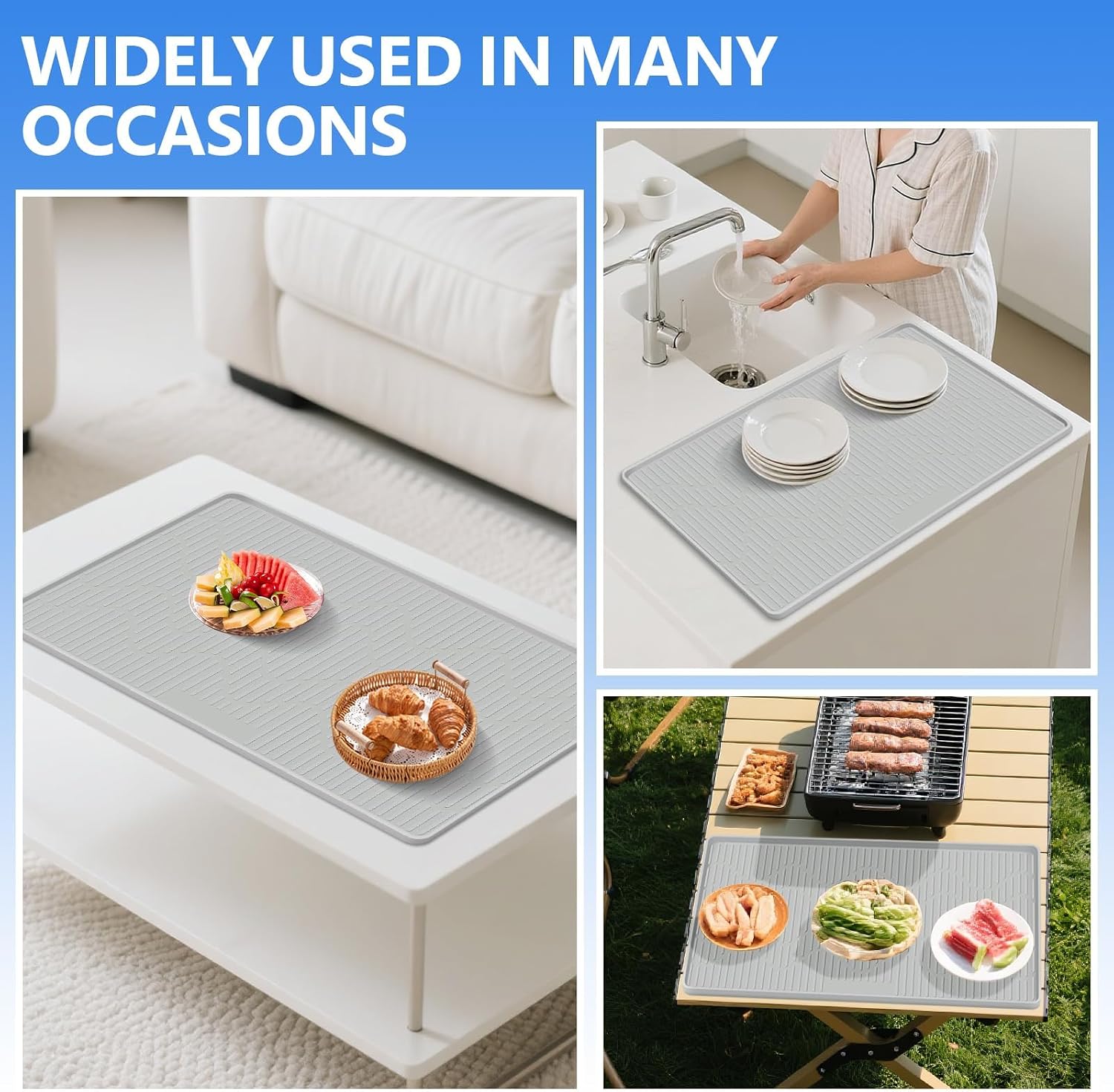 36"x24" Silicone Dish Drying Mat for Kitchen Lanstics Drying Kitchen Mat