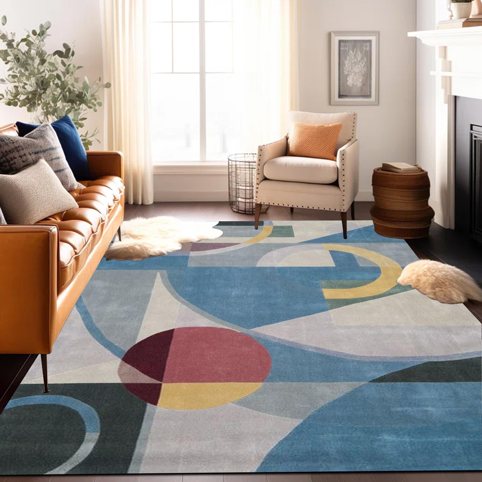 Tapis moderne bleu 90x180 cm pour le salon et la chambre à coucher