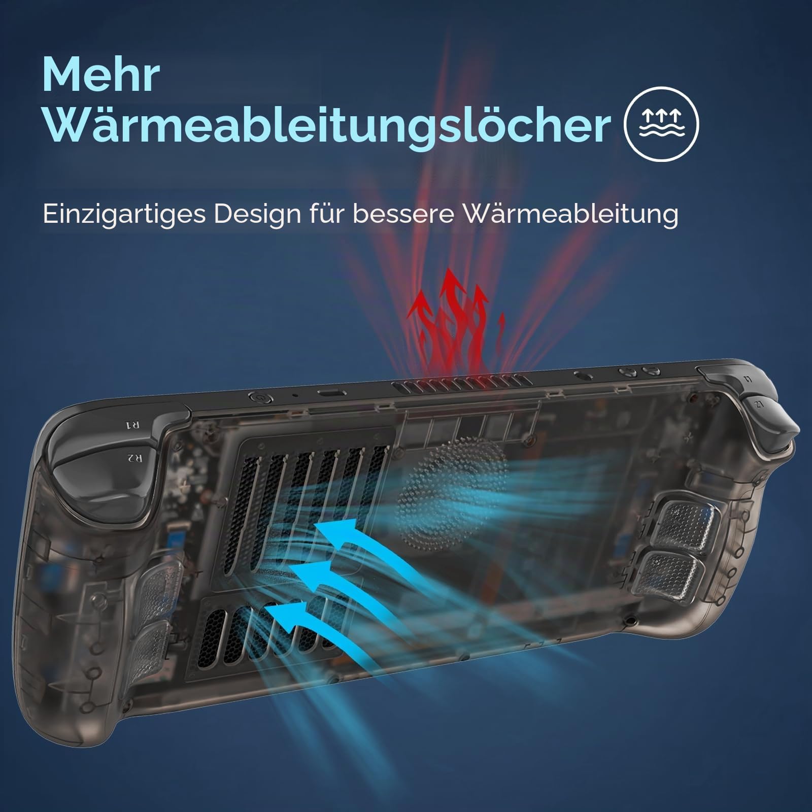 Ersatz-Rückplatte Gehäuse Faceplates für Steam Deck/Steam Deck OLED, DIY Transparentes Gehäuse mit Kühlung Vent Wärmeableitung (Transparentes Schwarz)