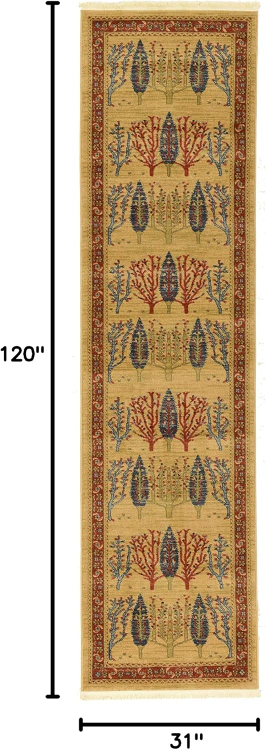 Unique Loom Fars Collection Modern Botanical Tribal Inspired Design Area Rug (2' 7 x 10' 0 Runner, Tan/ Red)