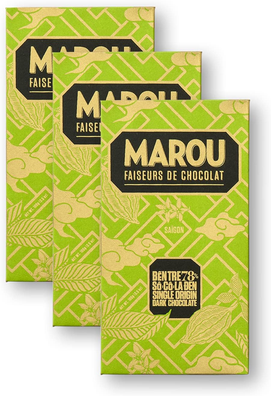 Marou Origin Ben Tre 78% Cacao Dark Chocolate 3-Pack | Vietnam Single Origin, Dairy Free, Gluten Free, Soy Free | 3 x 80g Bar