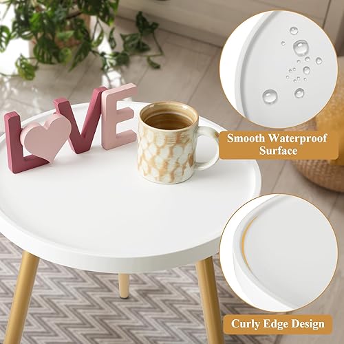 Miniatura 3 de danpinera Mesa auxiliar redonda, mesa decorativa con patas de metal con bandeja de madera, mesa auxiliar redonda pequeña para sala de estar,