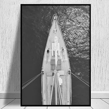 Yacht Club Wall Art Sailing Artwork Black and White Fashion Pictures Retro Aesthetic Posters Speed Boat Pictures Retro Trendy Poster Vintage Ocean Paintings Funky Vintage Prints Room 16x24in Unframed