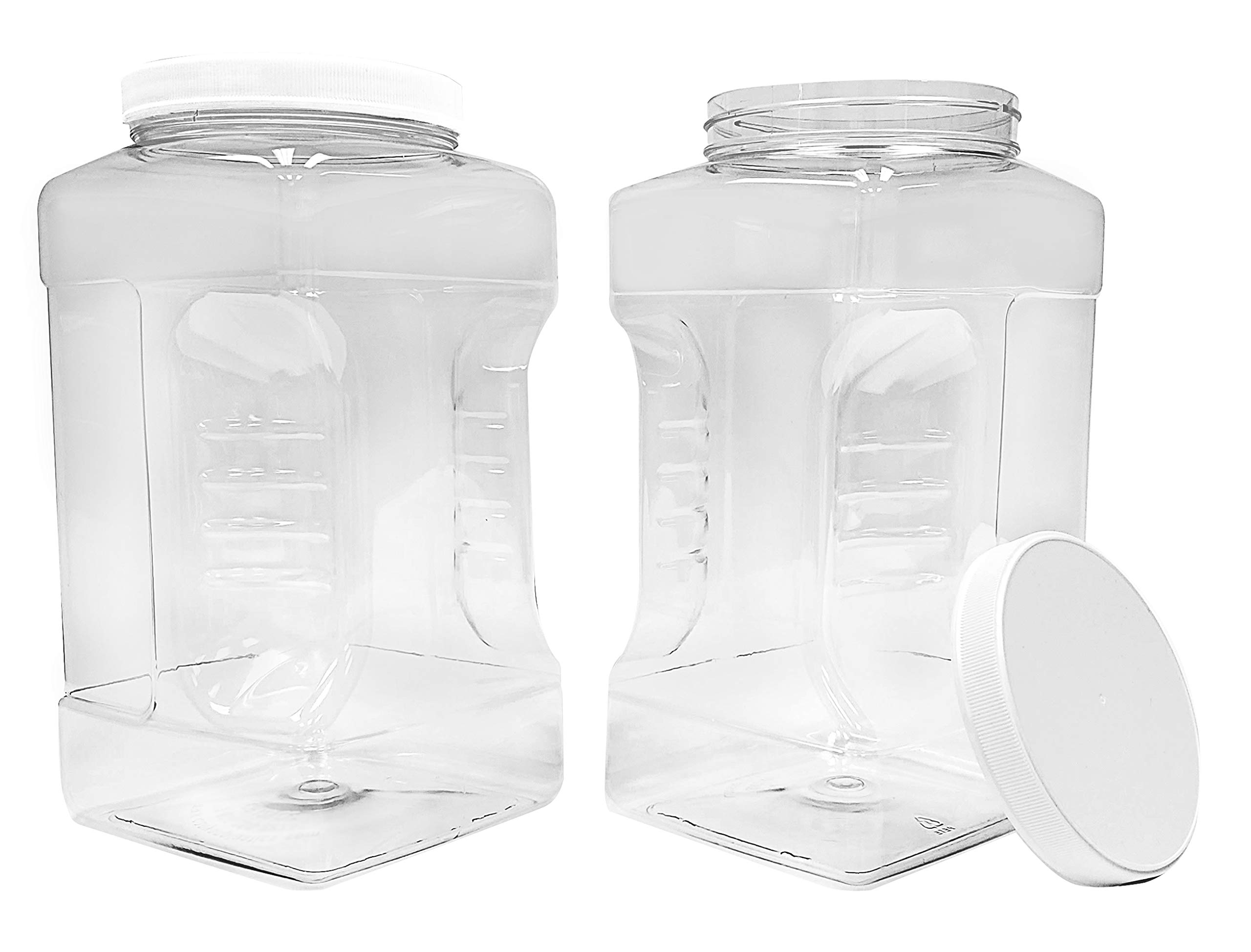 ljdeals 1 Gallon Clear Plastic Storage Containers Grip Jars, Wide Mouth Square Canisters, Pack of 2, BPA Free, Food Safe, Made in USA
