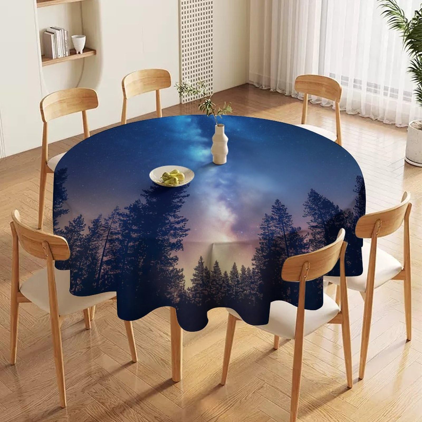 ORDOBO 3D Print Round Tablecloth - Red Forest Fashion Waterproof Dust-Proof Table Cover For Dinner Kitchen Holiday Home Protect Table Decoration 177X177Cm