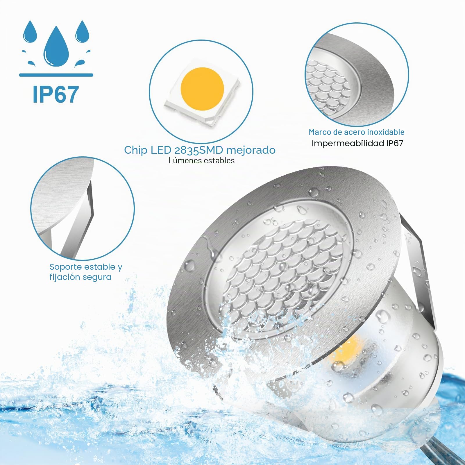 Bigzom Set de 16 suelo terraza exterior iluminación, blanco cálido, IP67 impermeable, focos exterior para puentes de piscinas, madera, cubiertas de madera, jardines, lámparas incrustadas mini