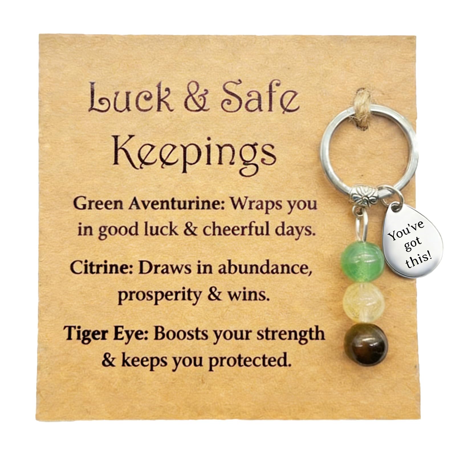 AIKOBAA Good Luck & Protection Crystal Set, Funny Crystal Keychain with Humorous Card, Wealth Success Strength Gift, Meaningful Present for New Job & Opportunities