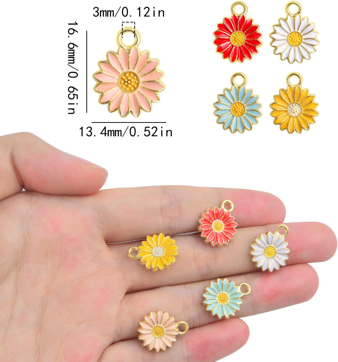 30pcs Golden Plated Enamel Sunflower Pendant Charms Alloy Sunflower Daisy Flower Dangle Charms Craft Supplies for DIY Necklace Bracelet Earrings Jewelry Making, 5 Colors - Image 3