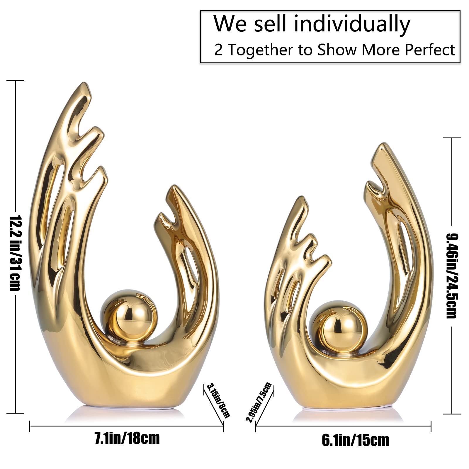 LCCCK 12" h Gold Modern Home Decor Accents, Ceramic Art Statue Gold Tv Stand Centerpiece Decor, Mid Century Modern Abstract Aesthetics Gold Desk Accessories, for Kitchen Office Table Party Gold Decor