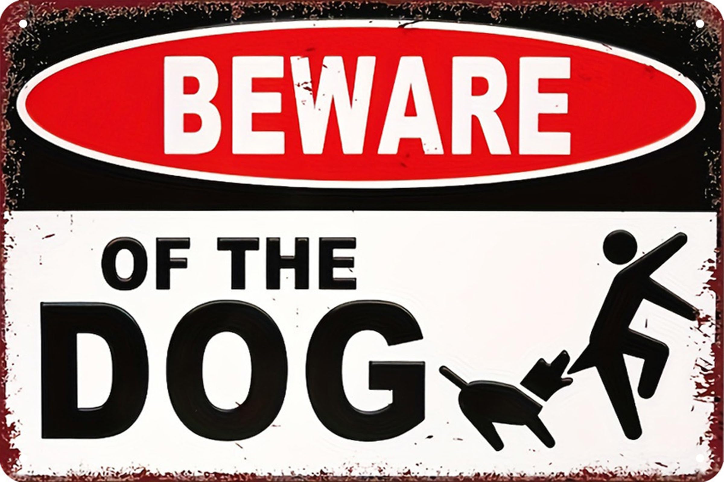 Formeyart Beware Of The Dog Vintage Funny Dog Tin Sign,Retro Love Of Dog Metal Sign,Dogs Decor For Dog Lovers Dogs House Fence Farm Home Garage 8X12 Inches (Beware Of The Dog)