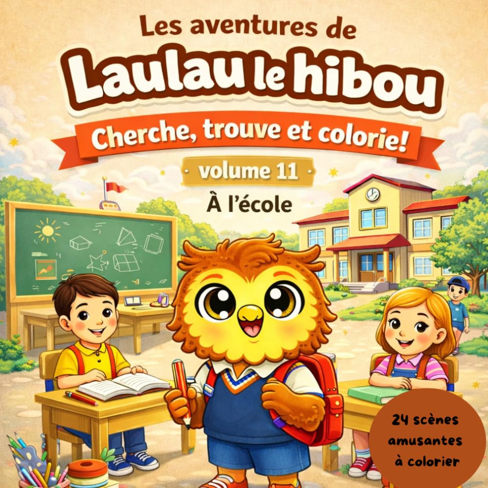Les aventures de Laulau le hibou: Cherche, trouve et colorie à l’école ! Volume 11 - 24 dessins faciles à colorier dès 3 ans