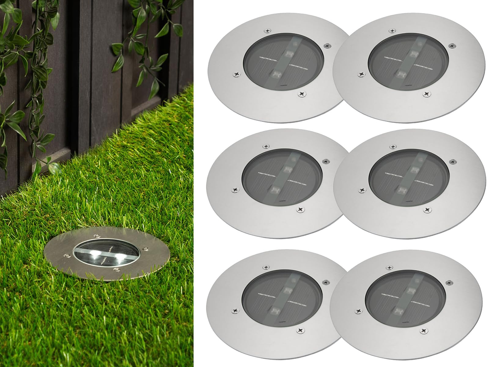 Ranex Carlo - Set di 6 faretti da incasso a LED a energia solare, in acciaio inox, classe di protezione IP67