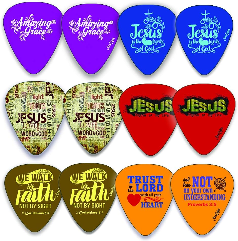 Christian Guitar Picks (12-Pack) - Amazing Grace & Jesus Love Theme- Celluloid Medium - Wonderful Picks for Christian Guitarist -Perfect Tool for Evangelizing - Best Stocking Stuffers