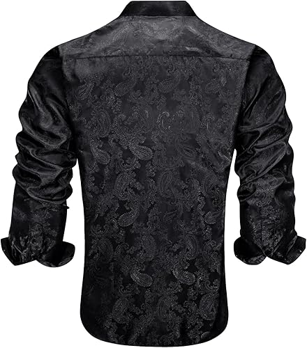 Miniatura 3 de Hi-Tie Camisa de vestir con cuello de banda para hombre, con botones, casual, manga larga, ajuste regular, para baile de graduación, boda, negocios