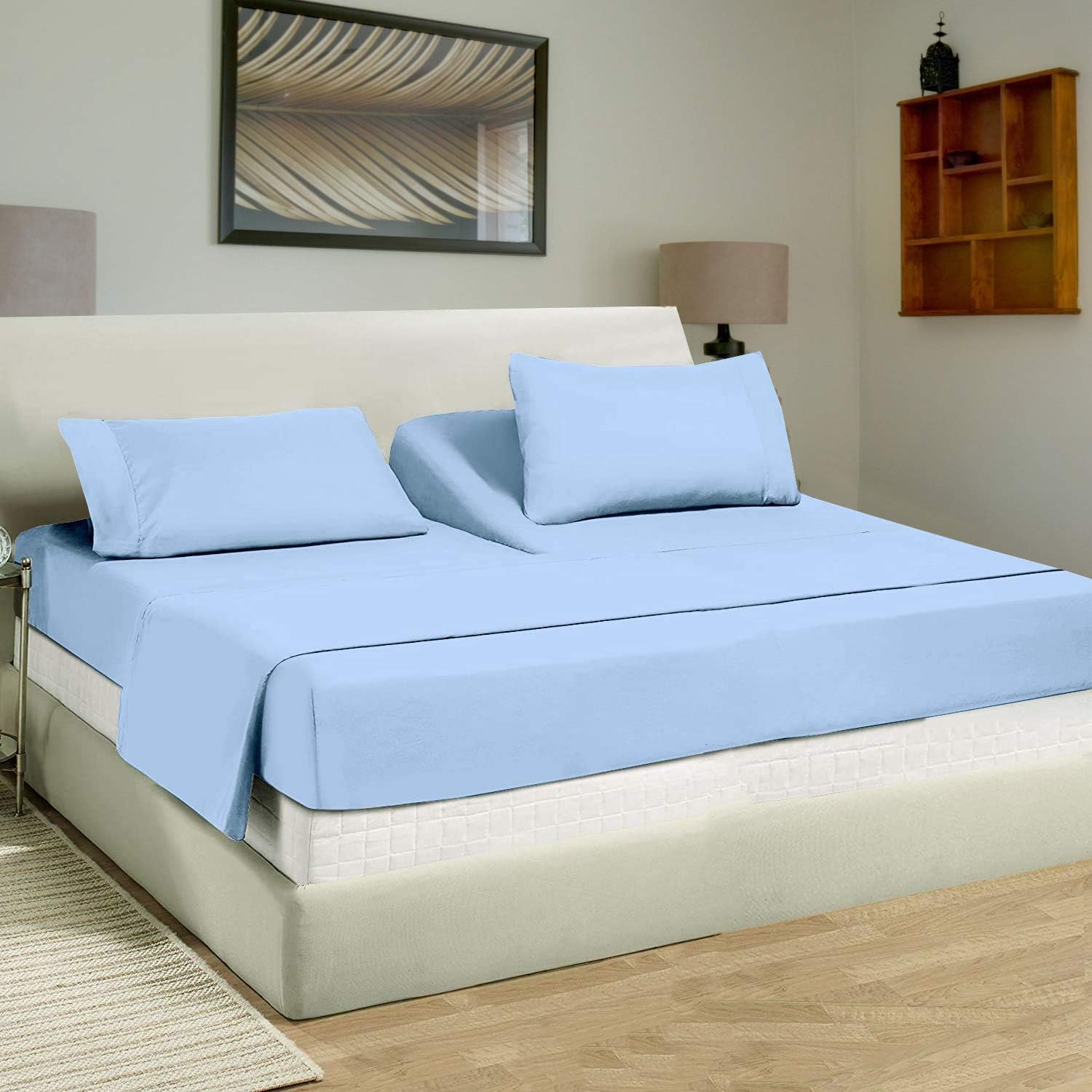 Queen Size Sheet Set - Light Blue 4 Piece Set - Hotel Luxury Bed Sheets - Deep Pockets - Easy Fit - Breathable & Cooling - 600TC Sheet Queen Sheets - 4 PC Comfy Cotton Bed Sheet