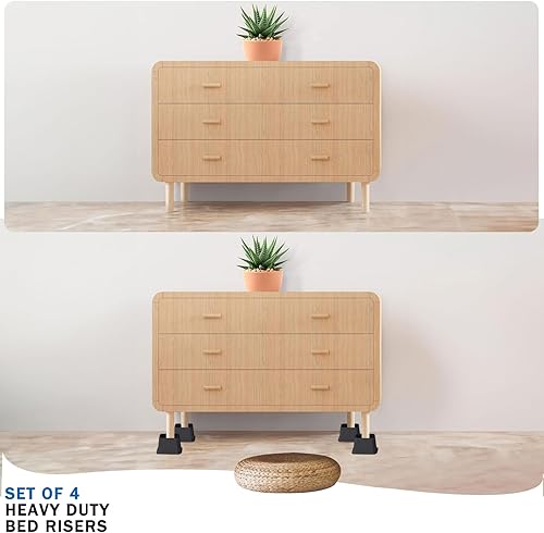 Miniatura 5 de ANNKUT Elevadores de muebles de 2 pulgadas, elevadores de escritorio resistentes para silla y mesa, elevadores de cama (juego de 4 elevadores, negro)