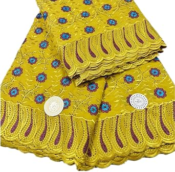 African Cotton Lace Fabric Embroidery Swiss Voile Lace Fabric for Sewing and Crafts 5 Yards. Gold