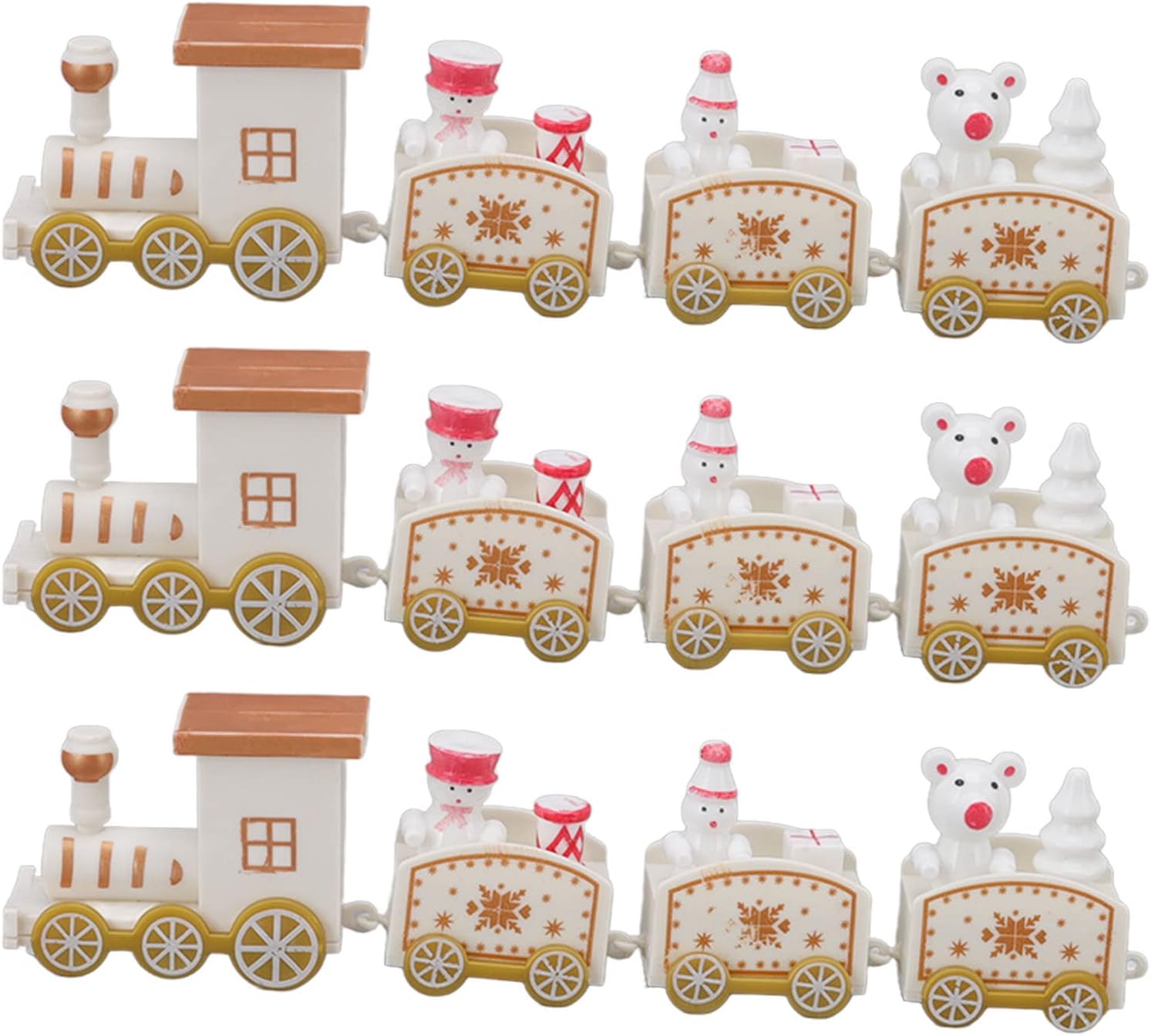 Small Train Christmas Decor Set, Miniature Plastic Train Replicas for Holiday Display, Red Green White Themed Decor for Christmas, New Year, Party, Tabletop, 3 Piece Set (White)