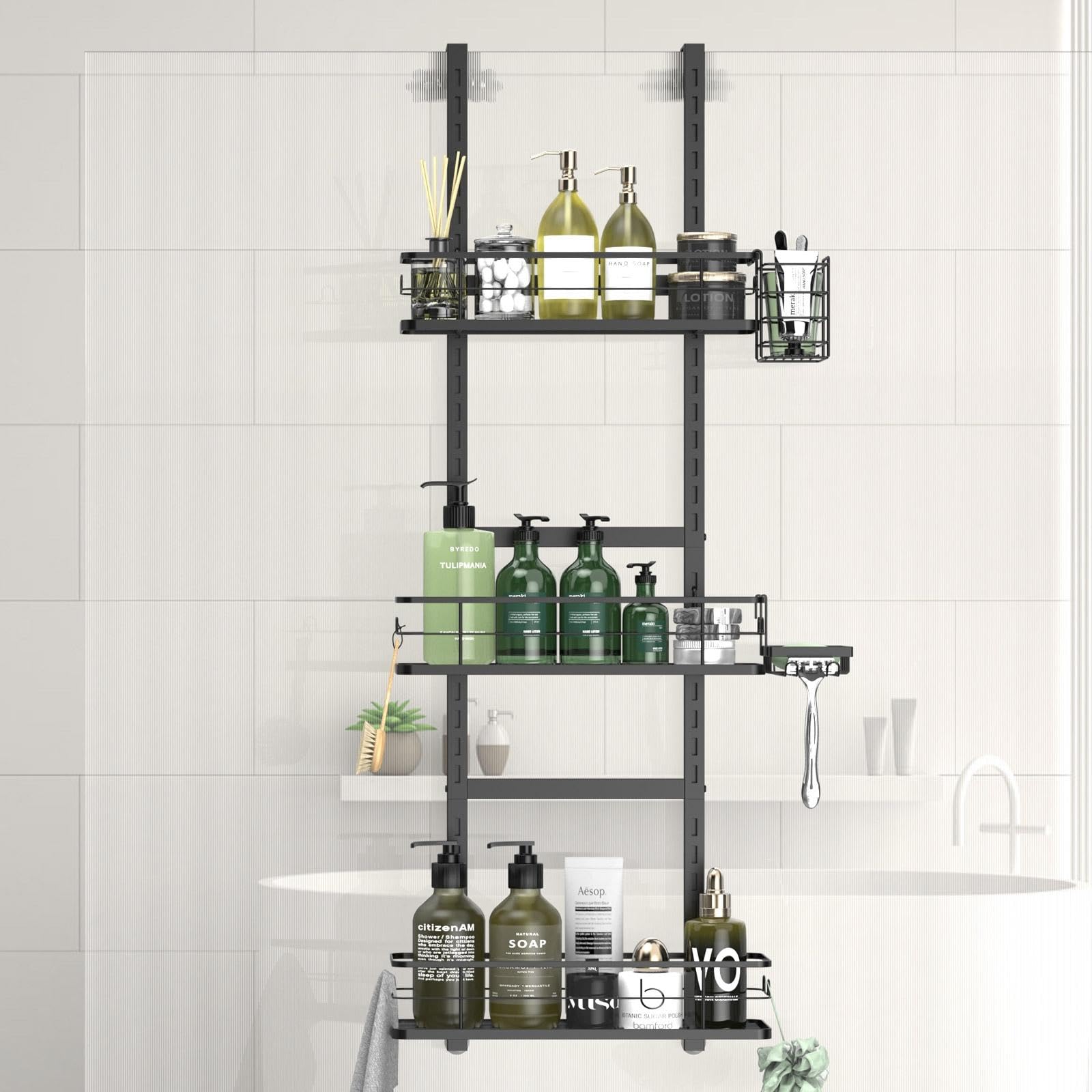 Johamoo Hangings Shower Caddy Over The Door Organizer No Drilling with 14 Hooks and 2 Holders Stainless Steel