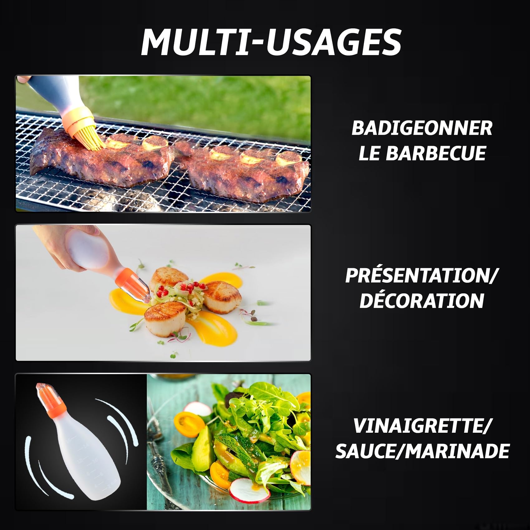 Pinceau en silicone avec distributeur [solution 2 en 1] | Pinceau à barbecue/pinceau à pâtisserie pour un revêtement rapide & sans effort | Pinceau BBQ 100% sans BPA & résistant à la chaleur