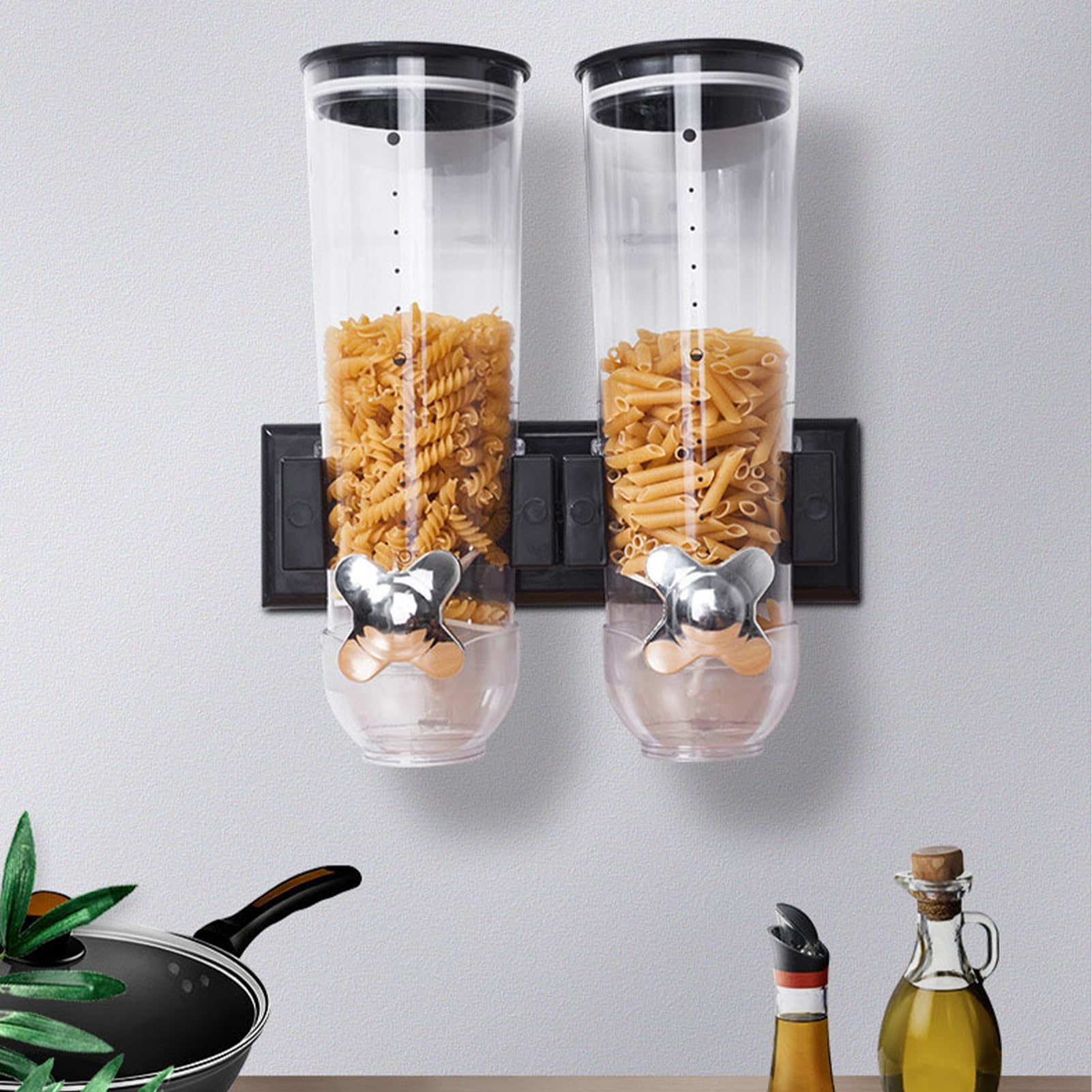 Syfunlv Double cereal dispenser, wall-mounted cereal dispenser, 29.2×31cm Mit Verschlussbecher,2L Kunststoff,rotary system, BPA-free, practical storage für nuts,Cornflakes und Süßigkeiten