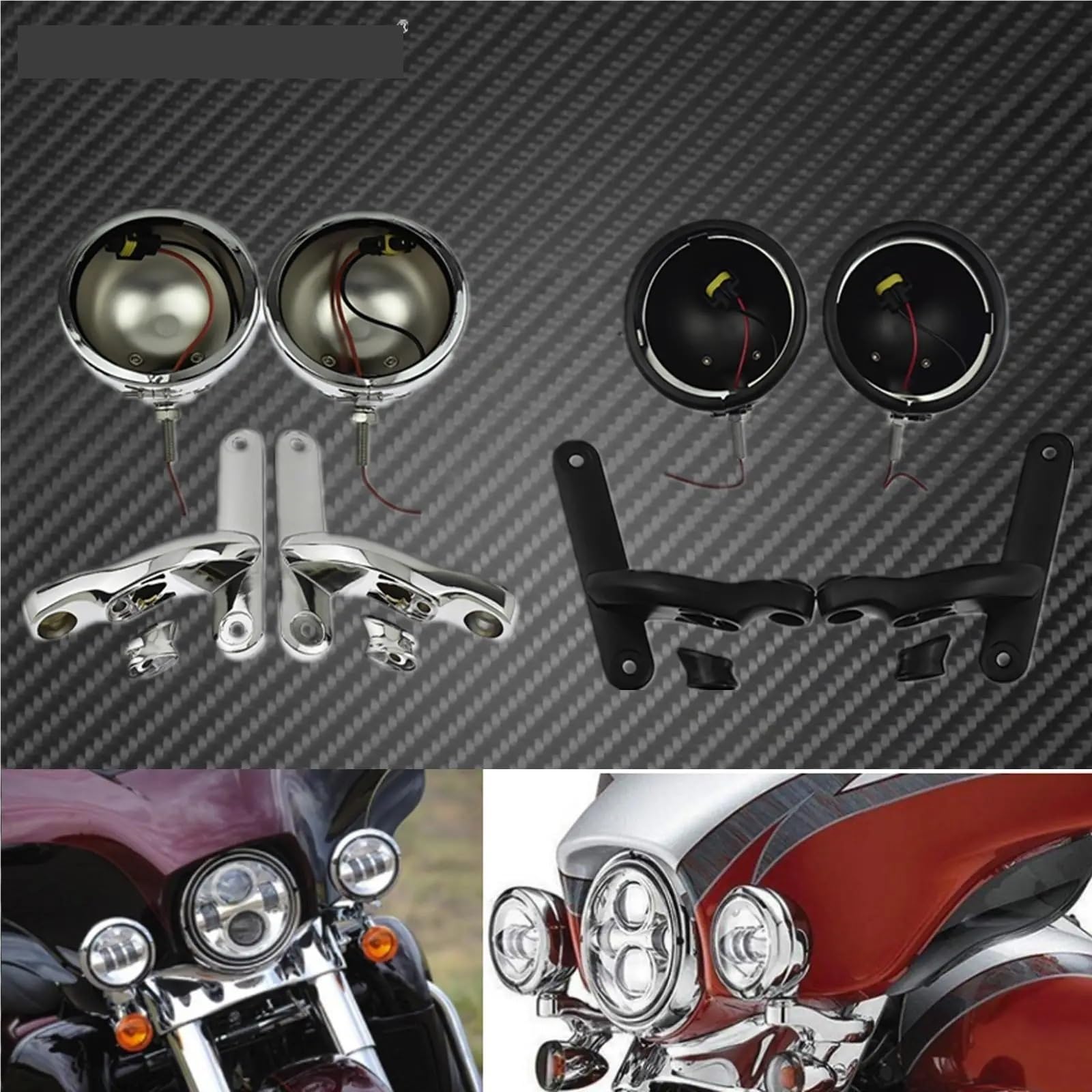 Base de bombilla Clips Soporte para luz antiniebla de motocicleta de 4-1/2" con intermitentes, compatible con Harley Touring, Electra Glide (1997-2013), Road King.(Black Housing Cover)