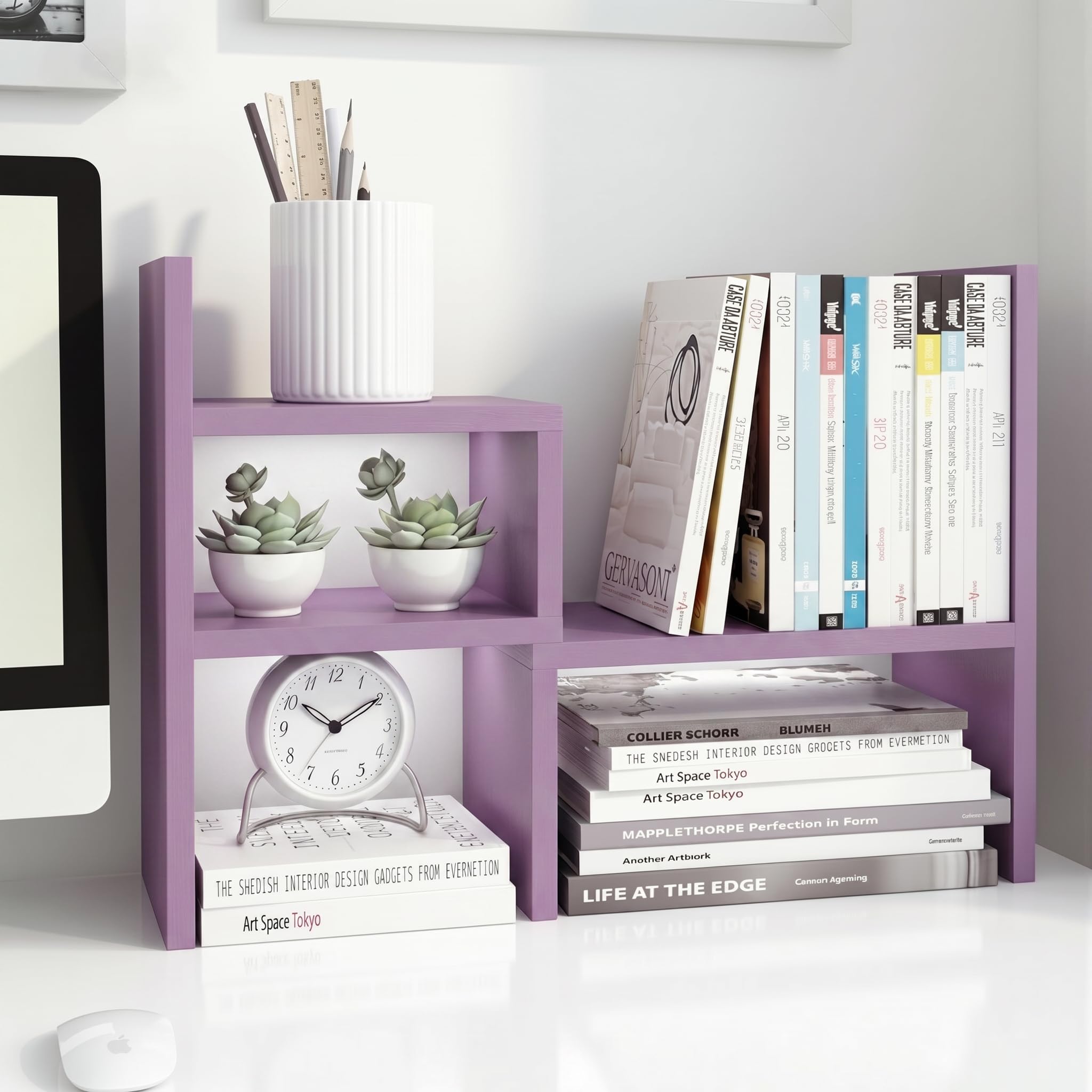 Jerry &amp; Maggie Desktop Organizer Office Storage Rack Adjustable Wood Display Shelf Birthday Gifts Toy Home Decor Free Style Rotation Display True Natural Stand Shelf (Violet)