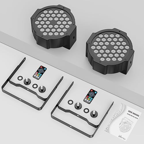 Miniatura 8 de Luces Par de 36 LED alimentadas por batería, RGB de 36 W, paquete de 2 luces activadas por sonido, reproducción automática por control remoto DMX