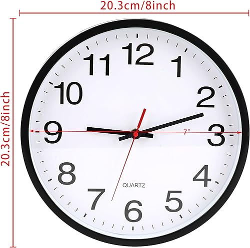 Miniatura 2 de OceeK Reloj de pared, silencioso sin tictac, moderno reloj de pared pequeño de 8 pulgadas, reloj analógico clásico de cuarzo de calidad, funciona